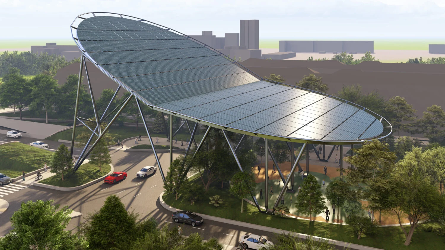 Así será la espectacular pérgola fotovoltaica de 35 metros que coronará el Parque Castellana - UTE Ferrovial-Gyocivil-Licuas.